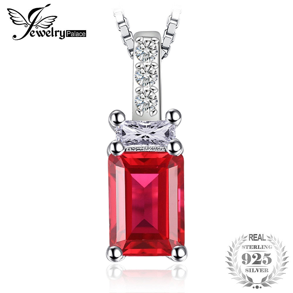 Brand 4.3ct Emerald Cut Created Ruby CZ Pendant Necklace For Women 925 Sterling Silver Chain 45cm Box Fine Jewelry