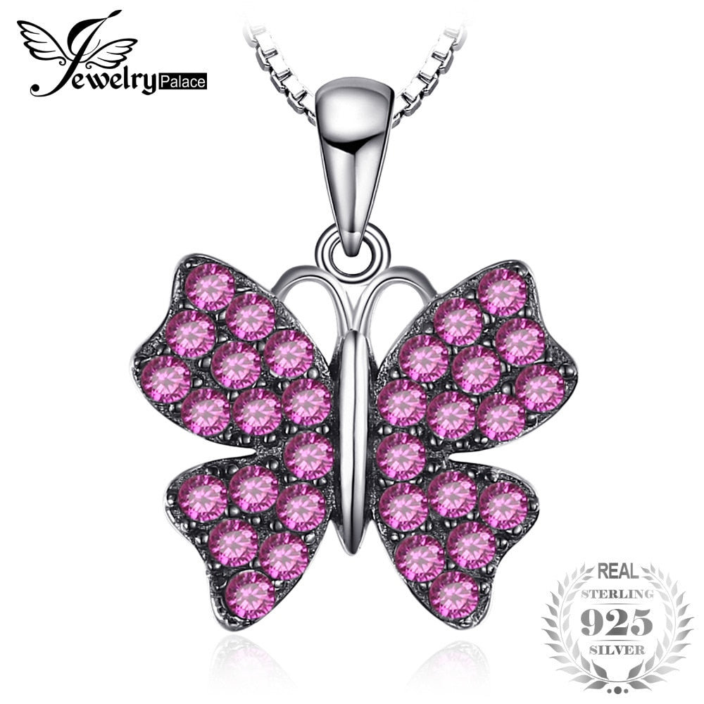 Butterfly Created Ruby Pendant Necklace For Women 925 Sterling Silver With 45cm Chain Fine Jewelry New Hot