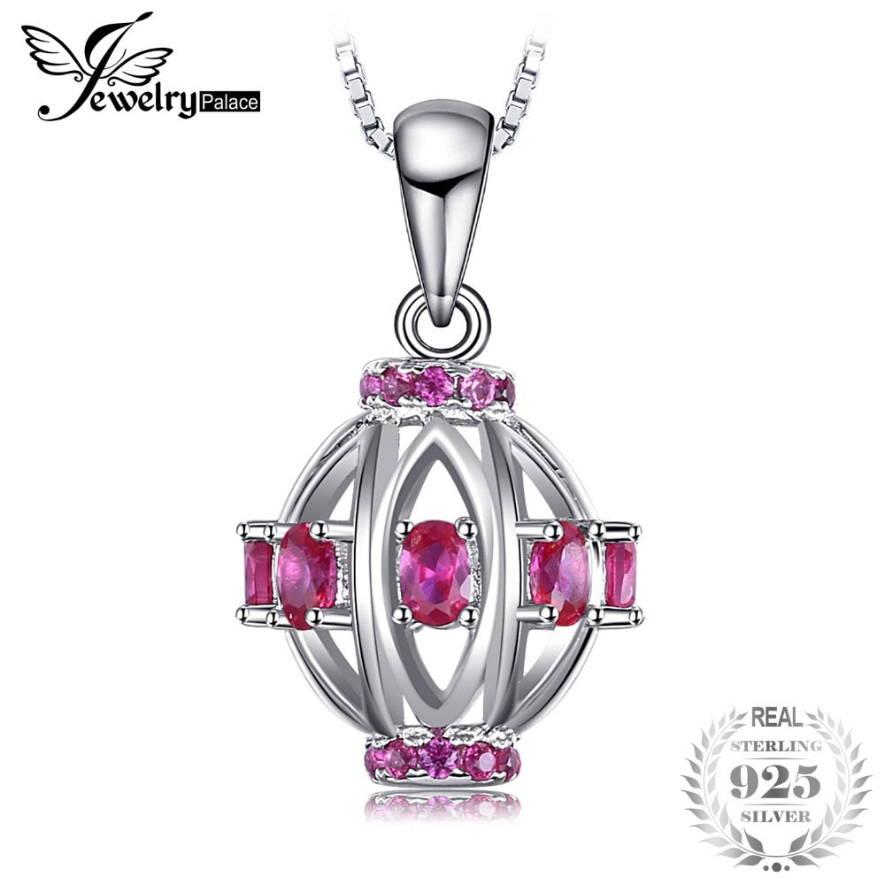 Carved 0.77ct Created Ruby Pendant Necklace 925 Sterling Silver Chain Fine Jewelry New Arrival Women Gift