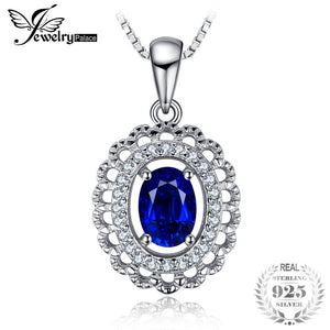 Carved 1.23ct Created Sapphire Necklaces & Pendants 925 Sterling Silver 45cm Box Chain Wedding Jewelry For Women
