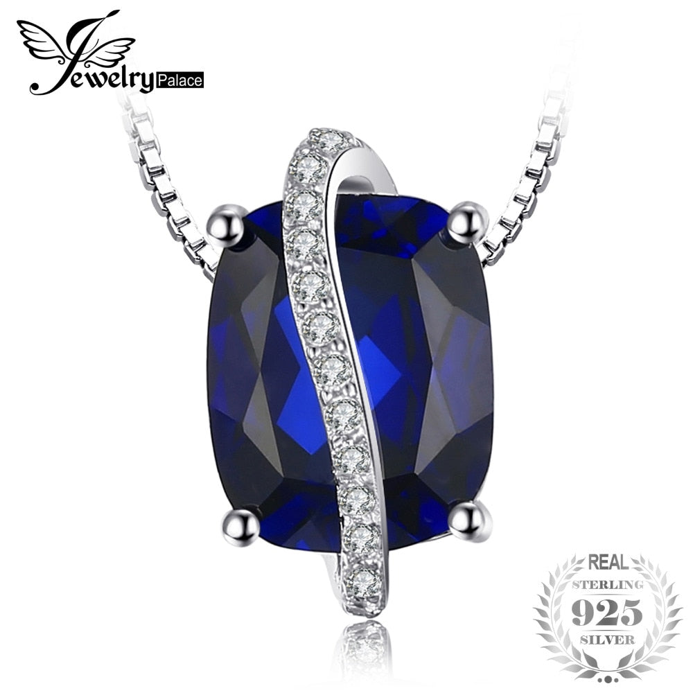 Charms 4.26ct Created Sapphire Pendant Necklaces 100% 925 Sterling Silver 45cm Box Chain Fine Jewelry For Women