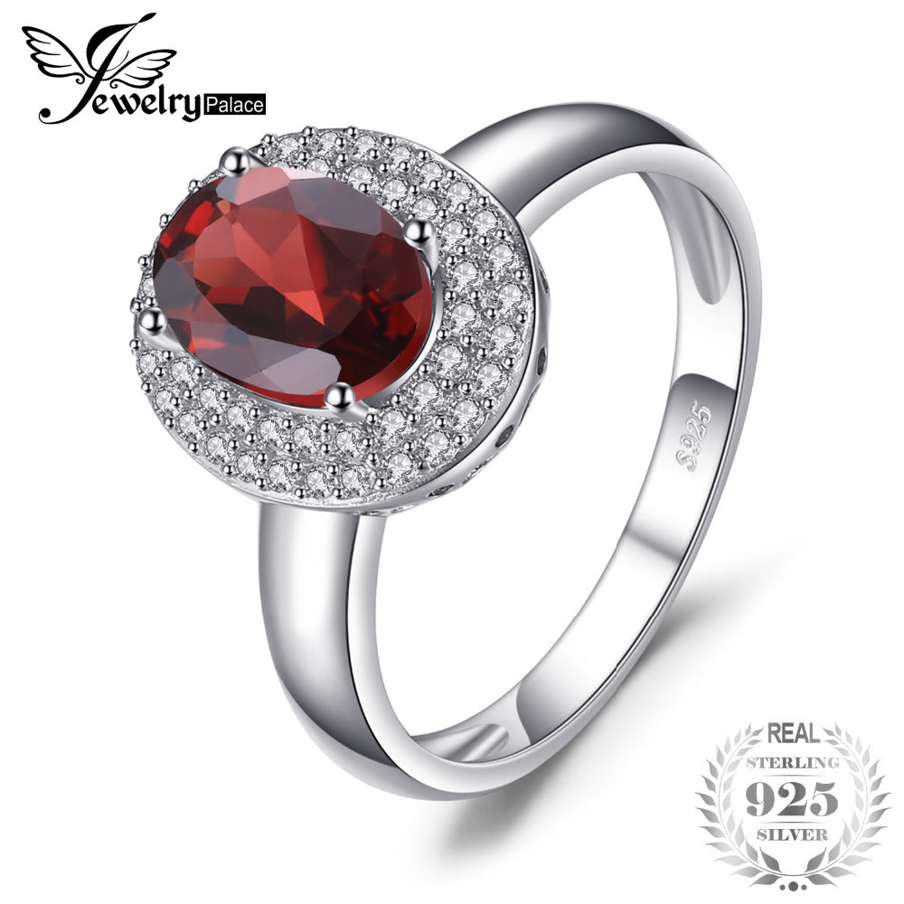 Classic 1.9ct Natural Red Garnet Halo Anniversary Engagement Ring 925 Sterling Silver Brand Fine Jewelry For Women