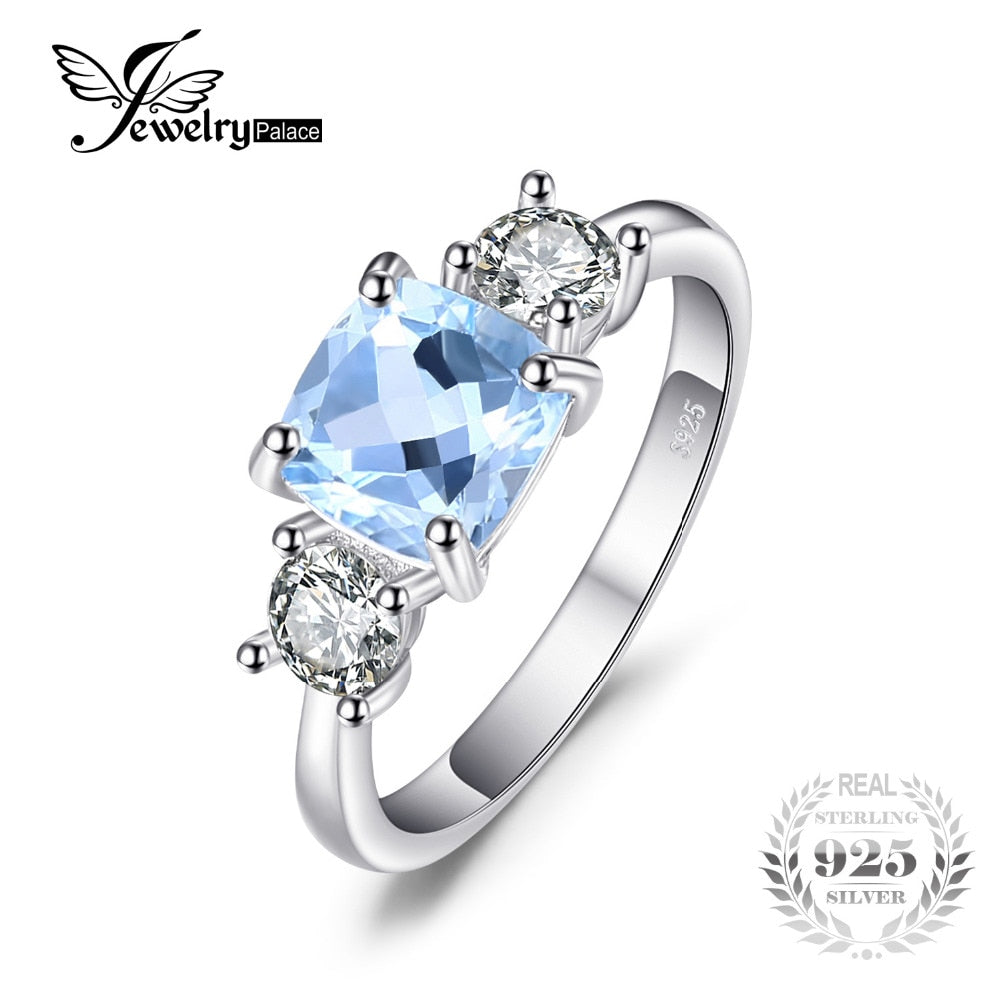 Classic 2.58ct Square Natural Sky Blue Topaz CZ Wedding Ring For Women Soild 925 Sterling Silver Fine Jewelry