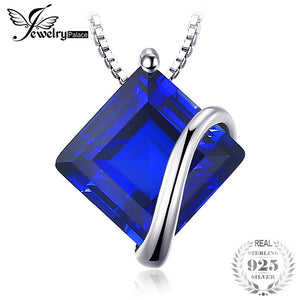 Classic 3.3ct Square Created Sapphire Necklaces Pendant 925 Sterling Silver Charms With 45cn Chain Fine Jewelry