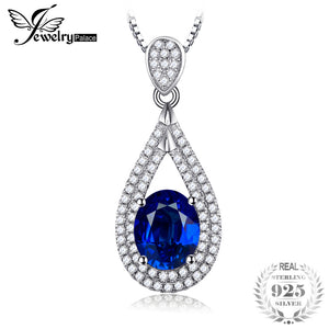 Classic 3.5ct Oval Created Sapphire Necklaces Pendants 925 Sterlin-Silver-Jewelry Box Chain Wedding Gift For Women