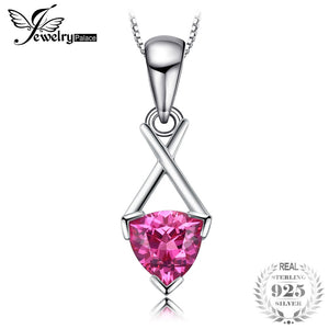 Classic X 2.5CT Triangle Created Pink Sapphire Pendant Necklace 925 Sterling Silver Women's Jewelry 45cm Box Chain