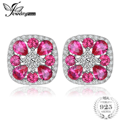 Classical 2.8ct Created Rubies Stud Earrings For Women S925 Sterling Silver Fine Jewelry Wedding Birthd Gift