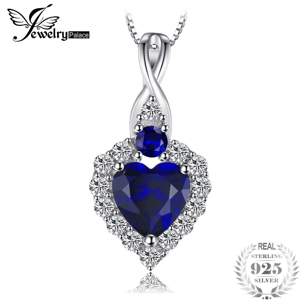 Classical Heart-Shape 0.9ct Created Sapphire Pendant Necklace 925 Sterling Silver 45cm Box Chain Wedding Jewelry