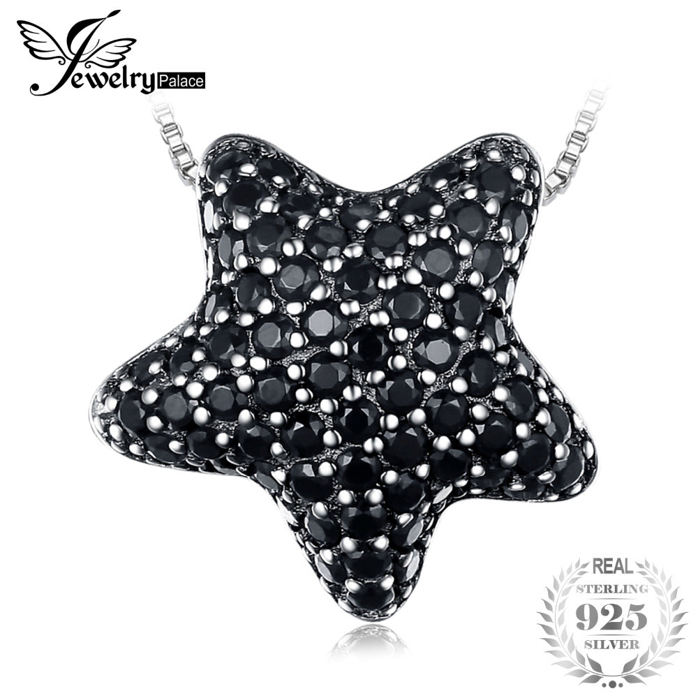 Collane con ciondolo con pavé di spinello nero naturale da 0,6 ct, stella abbagliante, in argento sterling 925, con catena da 45 cm, gioielleria raffinata 