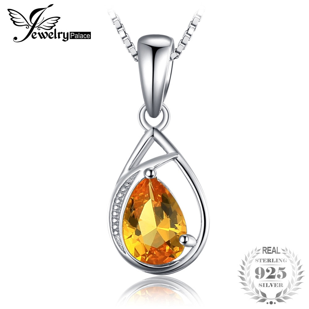 Elegant 0.95ct Created Orange Sapphire Pendant Necklace 925 Sterling Silver With 45cm Chain For Women Gift