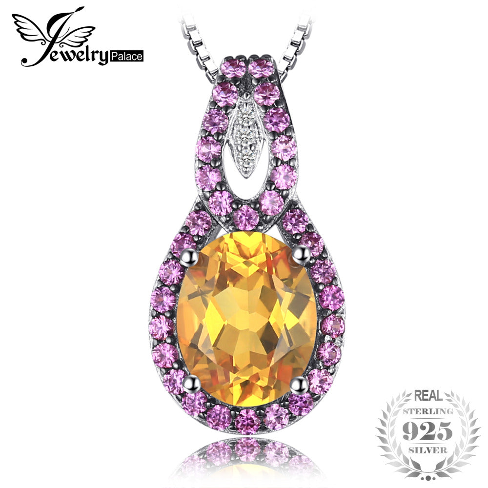 Elegant 4.5ct Oval Orange Sapphire&Pink Created Sapphire Pendant Necklace 100% 925 Sterling Silver 45cm Box Chain