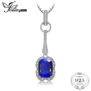 Elegant Rectangle 2.9ct Created Blue Sapphire Pendant Necklace 925 Sterling Silver 45cm Box Chain Charm Jewelry