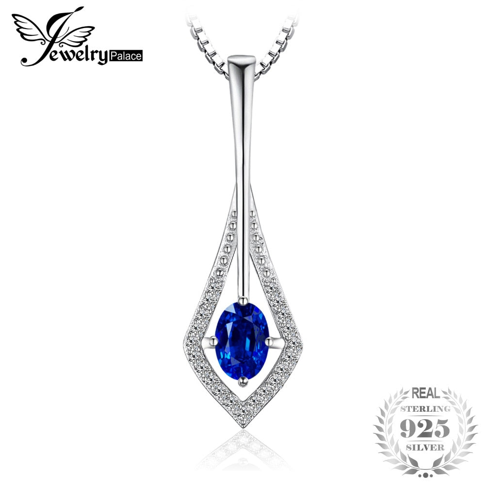Fashion 0.7ct Oval Cut Created Sapphire Necklaces & Pendants 925 Sterling Silver With 45cm Box Chain Fine Jewelry