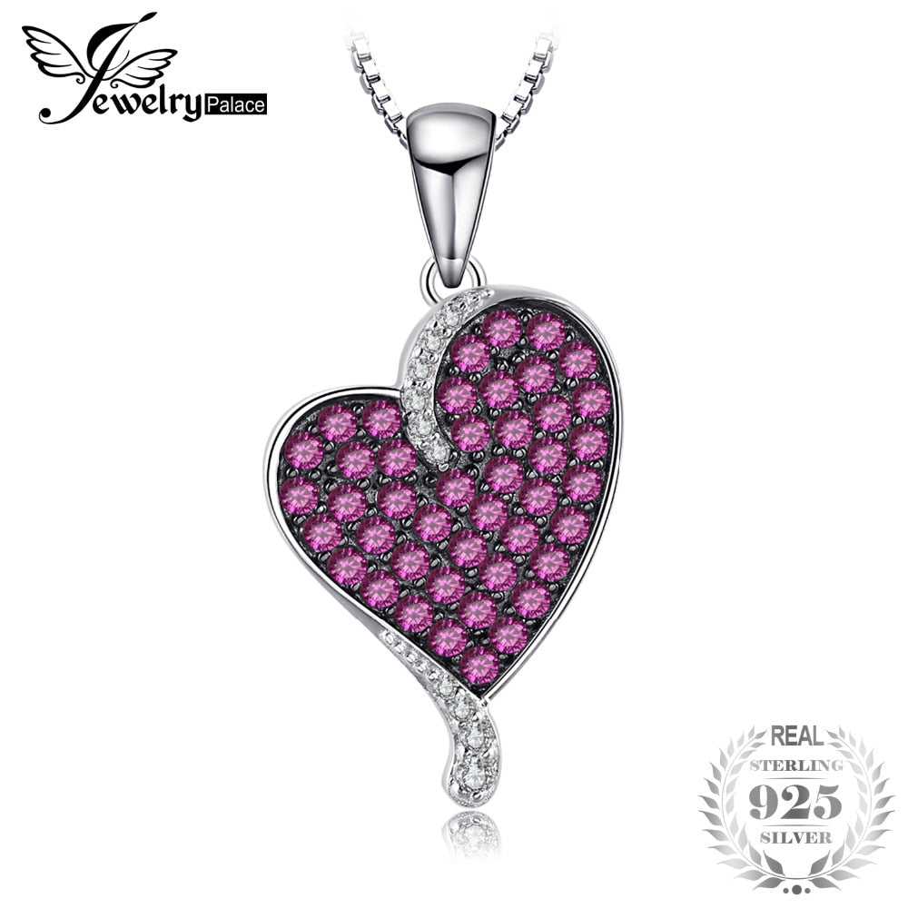 Fashion 0.88ct Created Ruby Heart Necklaces & Pendants For Women 925 Sterling Silver 45cm Box Chain Fine Jewelry