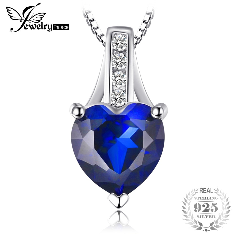 Fashion 1.7 ct Created Blue Sapphire Heart Pendant Necklace For Woman 925 Sterling Silver Include a 45cm Chain