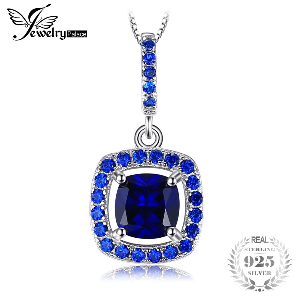 Fashion 1.96ct Square Created Sapphire Blue Spinel Necklaces Pendant 925 Sterling Silver 45cm Chain Fine Jewelry