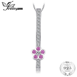Fashion Created Pink Sapphire Flower Pendant Necklace For Women Real 925 Sterling Silver 18 Inches Jewelry