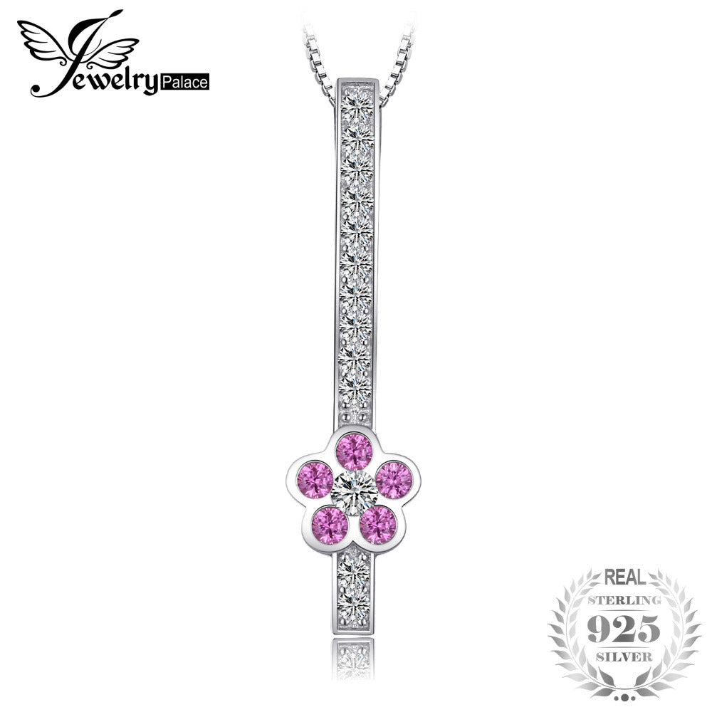 Fashion Created Pink Sapphire Flower Pendant Necklace For Women Real 925 Sterling Silver 18 Inches Jewelry