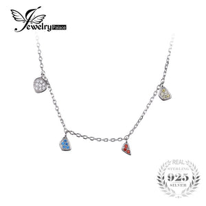 Fashion Multicolor Dangling Charms Chain Choker Necklace Solid 925 Sterling Silver Gifts For Women Fashion Jewelry