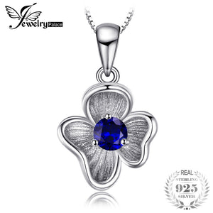 Flower 0.34 ct Created Blue Sapphire 925 Sterling Silver 45cm Box Chain Necklaces Pendants For Women Fine Jewelry
