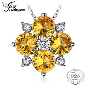 Flower 2.2ct Created Yellow Sapphire Necklaces & Pendants 925 Sterling Silver Box Chain 45cm Fashion Fine Jewelry