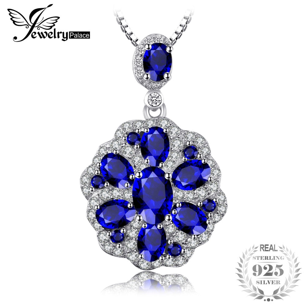Flower 2.6ct Created Sapphire Spinel Pendants Necklaces For Women Charm 925 Sterling Silver Box Chain Jewelry