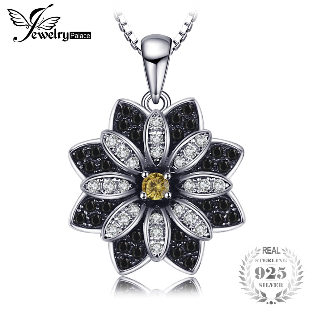 Flower Natural Taupe Smoky Quartz Black Spinel Necklaces & Pendants 925 Sterling Silver 45cm Box Chain For Women