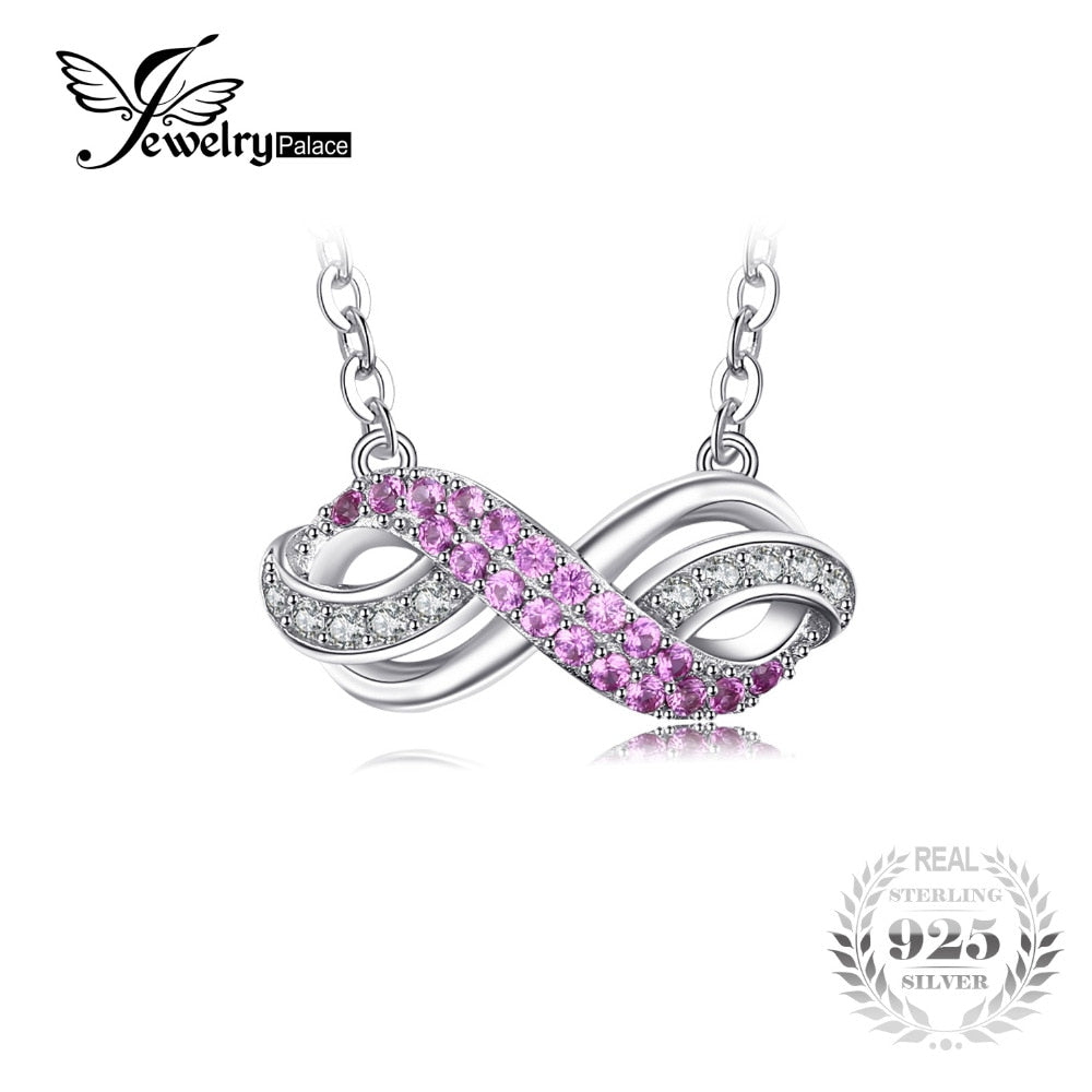Forever Love Infinity Created Pink Sapphire Anniversary Promise Pendant Necklace 925 Sterling Silver 45cm Chain