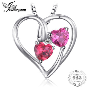 Love 1.2ct Heart Created Ruby Pink Sapphire Necklaces & Pendant 925 Sterling Silver Include a 45cm Chain For Women
