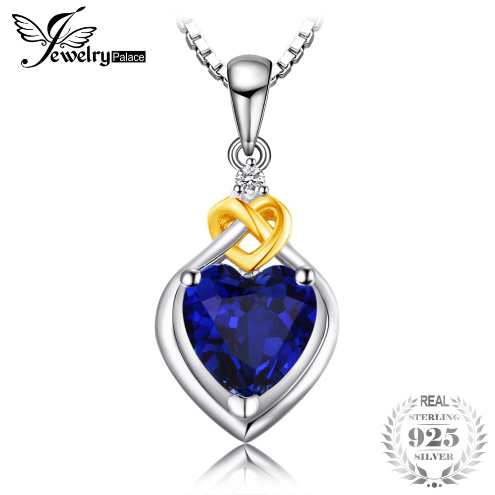 Love Heart 2.5ct Created Sapphire Pendant Necklace 100% 925 Sterling Silver 45cm Box Chain Woman Fine Jewelry