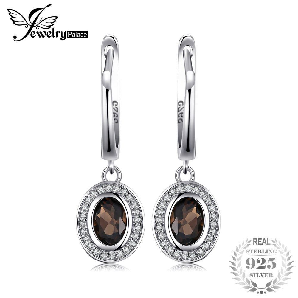 Luxry 1.07ct Genuine Gemstone Smoky Quartz Earrings 925 Sterling Silver New Unique Gift For Women