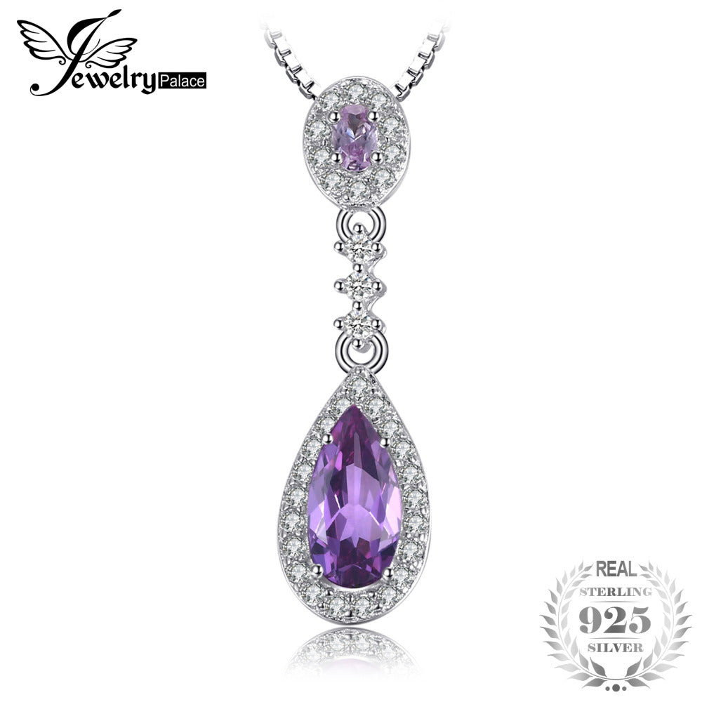 Luxry 2.1ct Created Alexandrite Sapphire Drop Pendant Necklace Real 925 Sterling Silver Accessories 45cm Chain