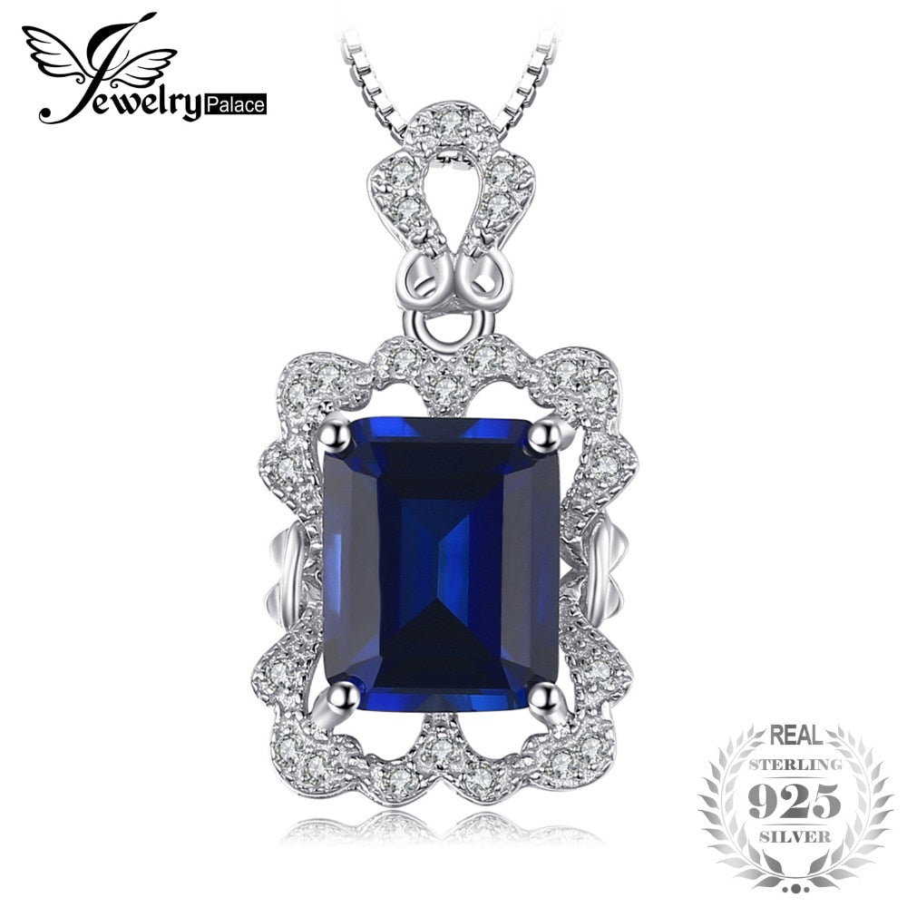 Luxry 4.3ct Created Sapphire Pendant Necklace 925 Sterling Silver Include a 45cm Chain For Women Fine Jewelry