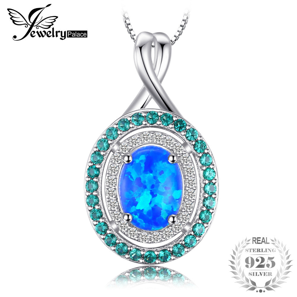 Pendenti di collane di smeraldi opali ovali creati da 1,5 ct di lusso in argento sterling 925 con catena da 45 cm per gioielli da sposa 