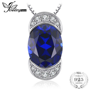 Luxury 2.75ct Oval-Cut Created Sapphire Pendant Necklace Pure 925 Sterling Silver Fine Jewelry 45cm Chain Necklace