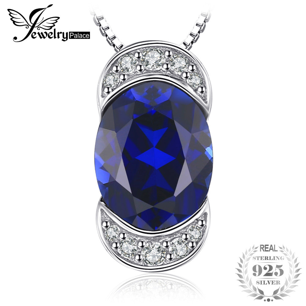 Luxury 2.75ct Oval-Cut Created Sapphire Pendant Necklace Pure 925 Sterling Silver Fine Jewelry 45cm Chain Necklace