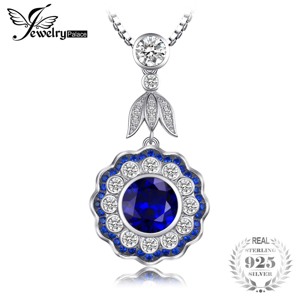 Luxury 6.0ct Created Sapphire Flower Pendant For Women Necklace Genuine 925 Sterling Silver 18 Inches Necklace