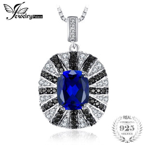 Luxury 6ct Blue Created Sapphire Black Spinel Solid 925 Sterling Silver Pendant Necklace 45cm Chain Necklace