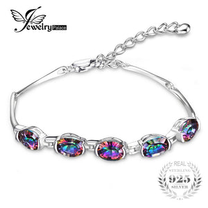 Luxury Fashion 6ct Concave Oval Genuine mystic Rainbow Topaz Bracelet 925 Silver Jewelry Bracelets For Women Gifts