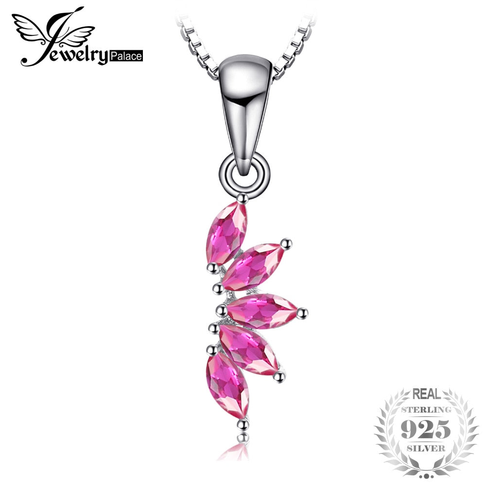New Popular 1.2ct Created Pink Sapphire Wing Pendant Necklace 925 Sterling Silver Chain Fine Jewelry For Women