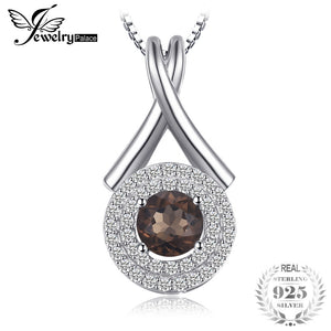 New X marks 0.65ct Natural Smoky Quartz Round Pendant Necklaces For Women 925 Sterling Silver Chain Fine Jewelry