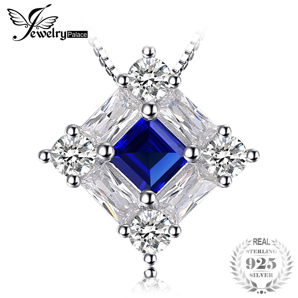Octagonal 1.7ct Blue Lab Created Sapphire Pendant Necklaces For Woman Genuine 925 Sterling Silver 45cm Box Chain