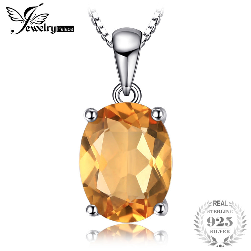 Oval 1.7ct Natural Citrine Birthstone Solitaire Pendant Necklace Solid 925 Sterling Silver 45cm chain Fine Jewelry