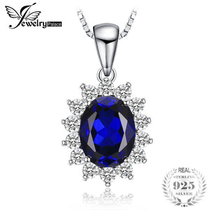 Oval 3.2ct Princess Diana William Kate Middleton's Blue Created Sapphire 925 Sterling Silver Necklace 45cm Chain
