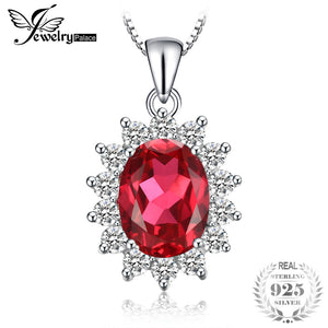 Oval 3.2ct Princess Diana William Kate Middleton's Red Create Ruby Pendant 925 Sterling Silver Necklace 45cmChain