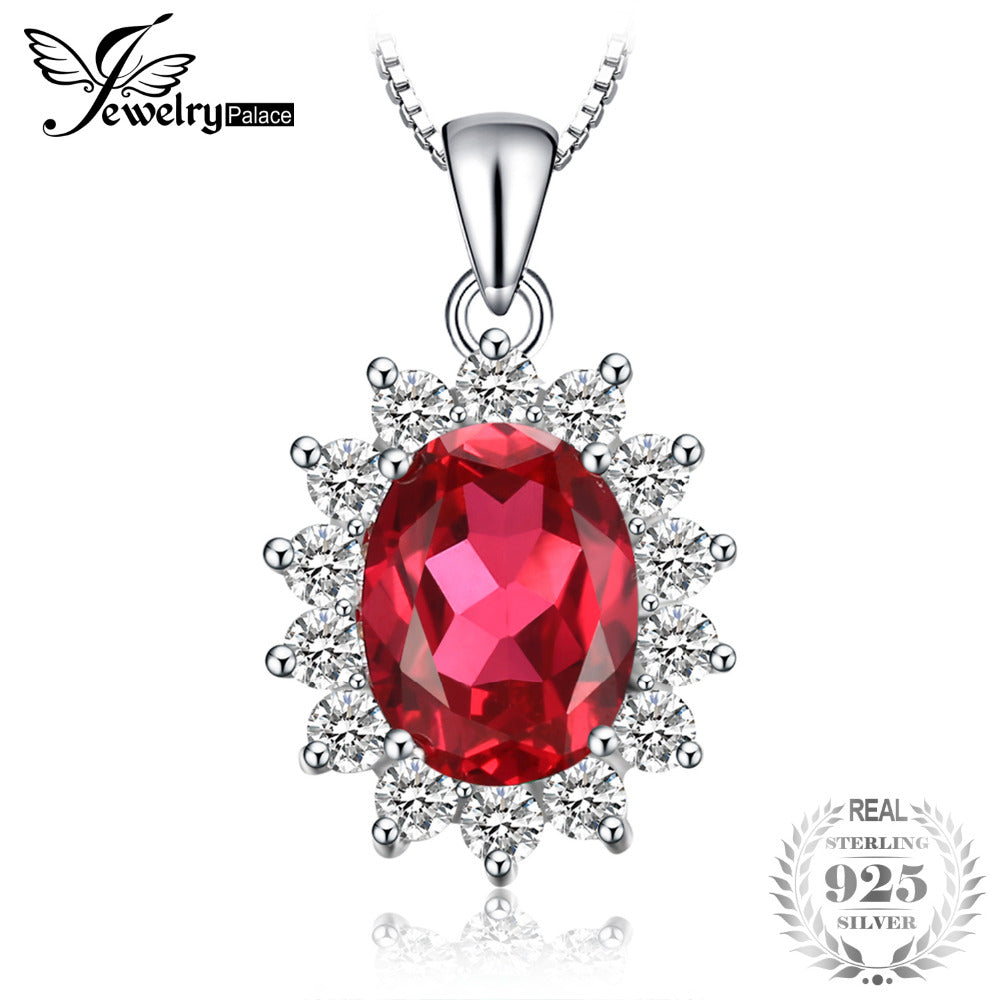 Oval 3.2ct Princess Diana William Kate Middleton's Red Create Ruby Pendant 925 Sterling Silver Necklace 45cmChain