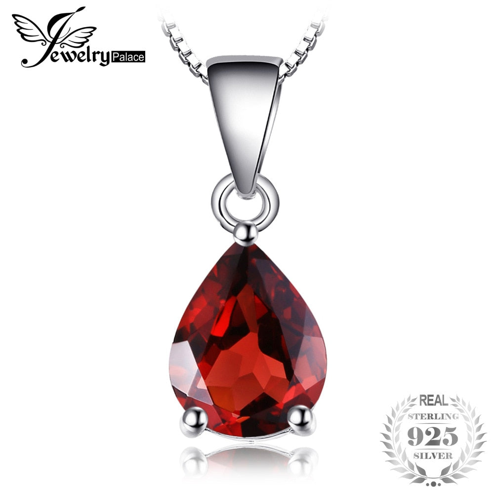 Pear 2.2ct Natural Red Garnet Birthstone Solitaire Pendant 925 Sterling Silver 2018 New Include a 45cm Box Chain