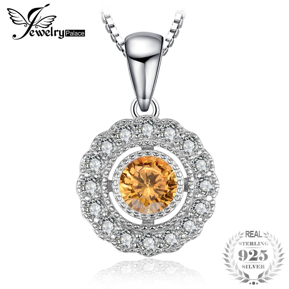 Retro 1.1ct Created Sapphire Halo Pendant 100% Real 925 Sterling Silver 45cm Box Chain Fine Jewelry For Women