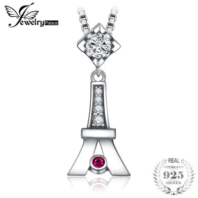 Romance Eiffel Tower Created Ruby Pendant Necklace 925 Sterling Silver 18 Inches Box Chain Gifts For Women New