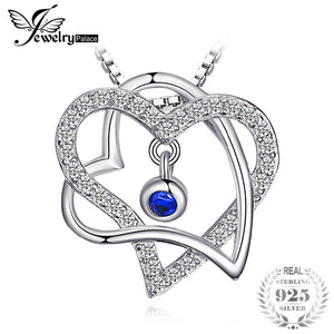Romantic 0.18ct Created Sapphire Heart Pendant Necklace For Women Genuine 925 Sterling Silver With 45cm Chain